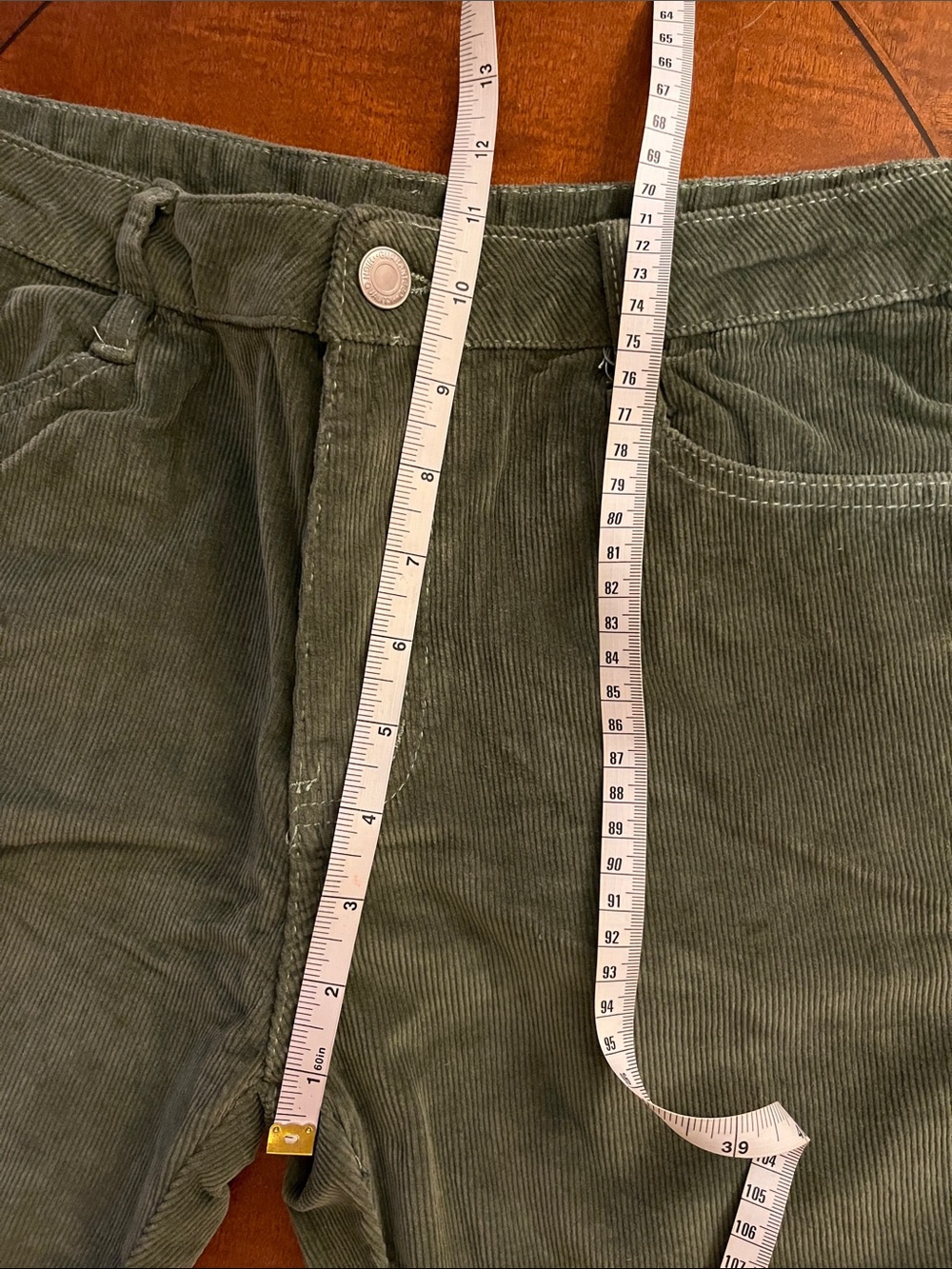 Bell bottom corduroy pants. Raw hem. Flare. Bohemian. Olive green. M. NWT - Picture 8 of 14